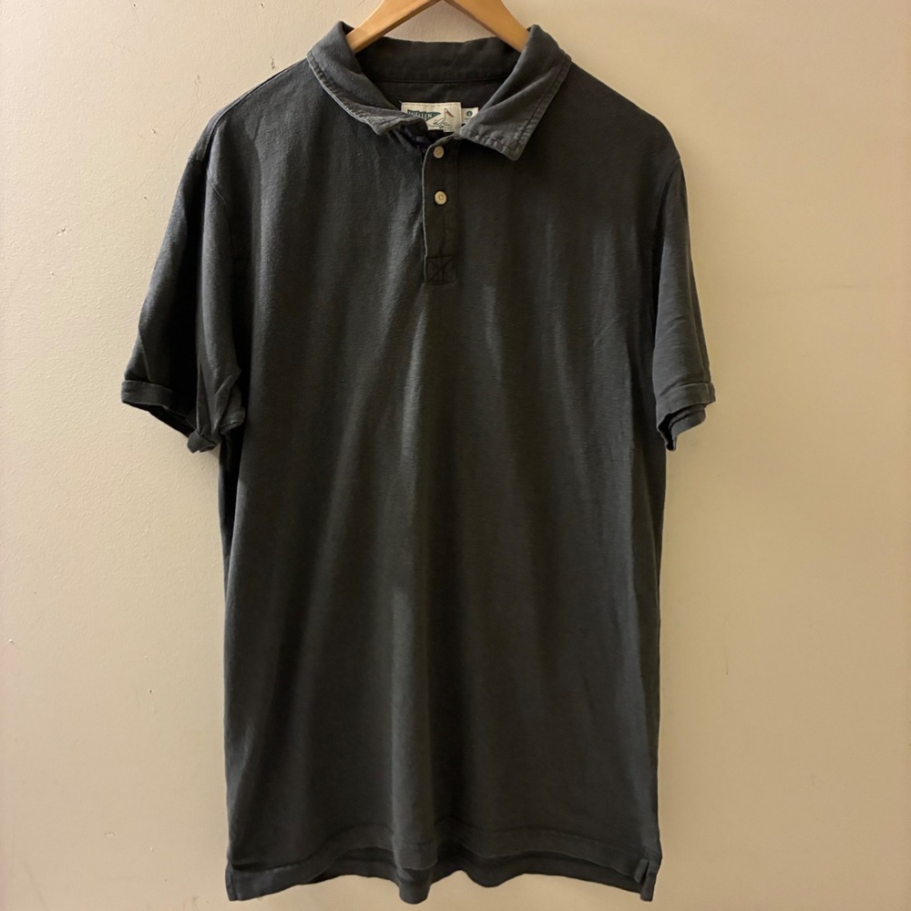 Wellen Mens Short Sleeve Polo Shirt Charcoal Gray Slub Cotton Size L Large